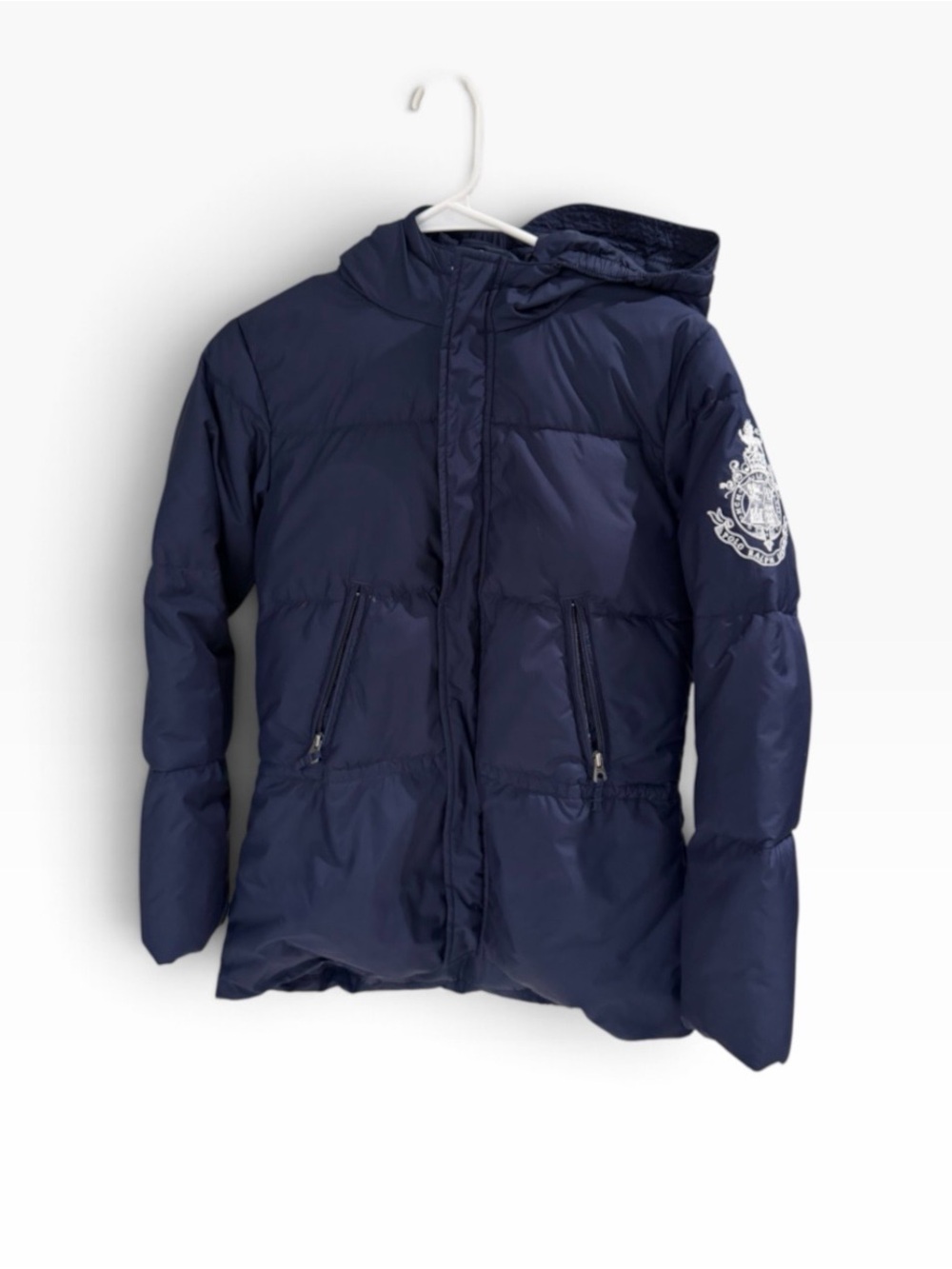 Ralph Lauren Girls Navy Hooded Down Puffer Jacket Mid-Length XL (16)